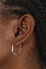 Silver large hexagon earrings