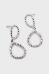 Silver pinched oval bead drop earrings