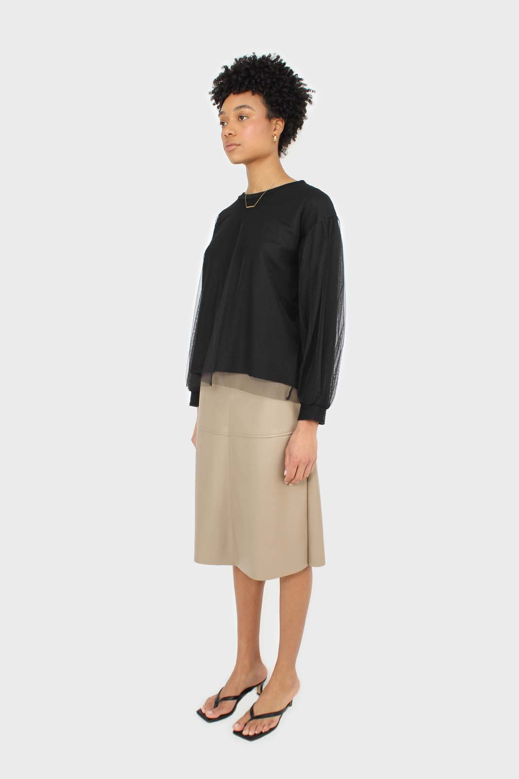 Black organza trim long sleeve sweatshirt