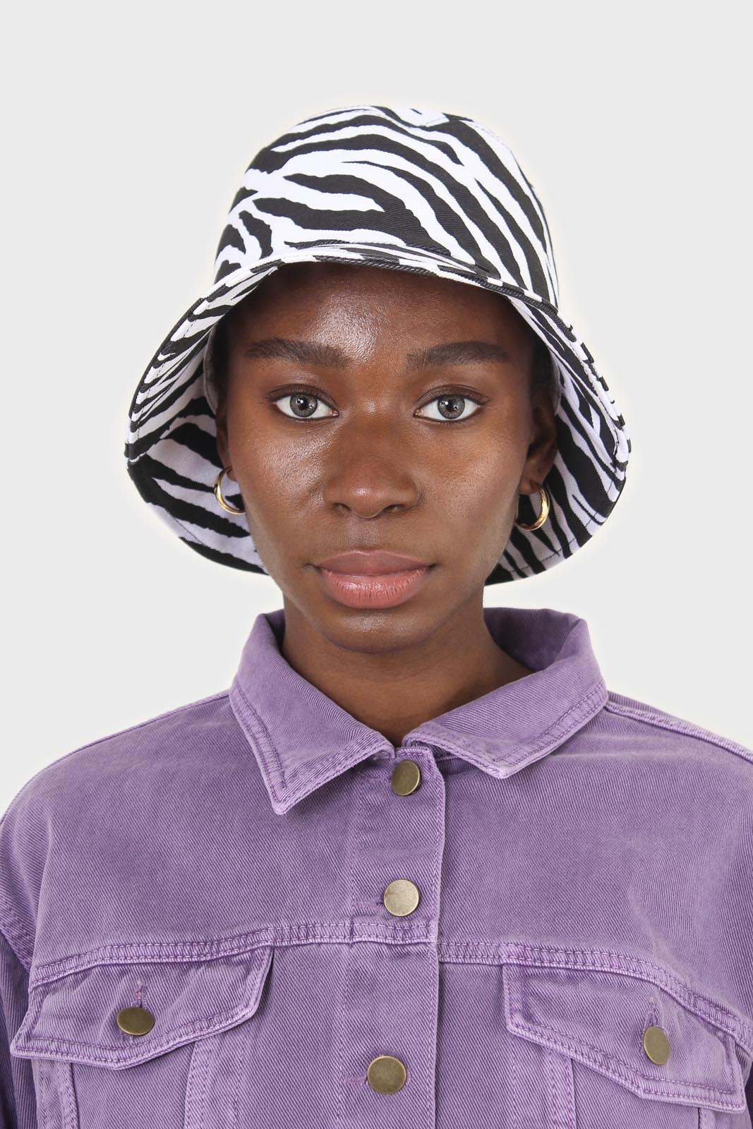 Ivory and black zebra print bucket hat
