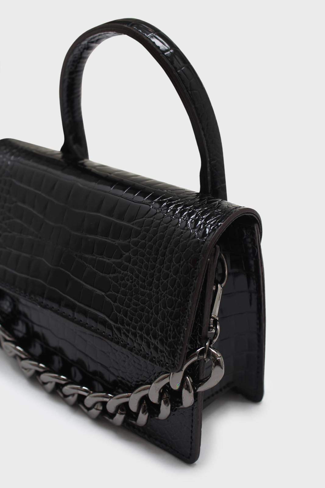 Black croc skin rectangle thick chain handbag