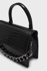Black croc skin rectangle thick chain handbag