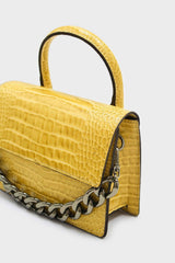 Yellow croc skin rectangle thick chain handbag