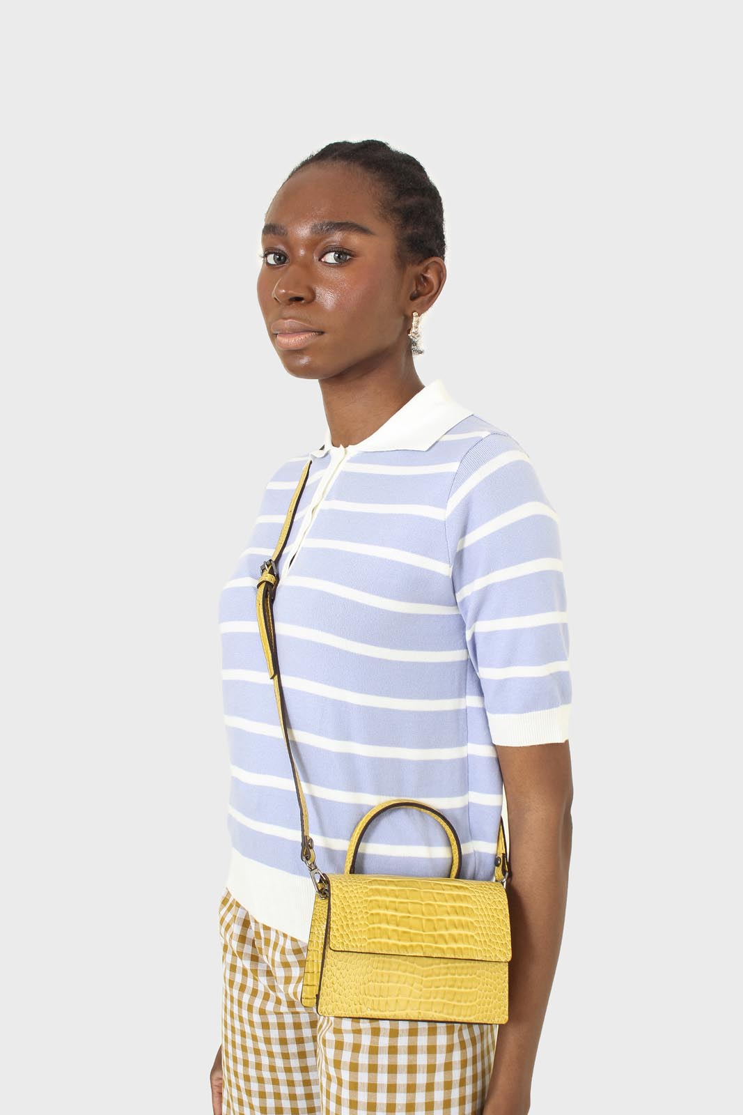 Yellow croc skin rectangle thick chain handbag