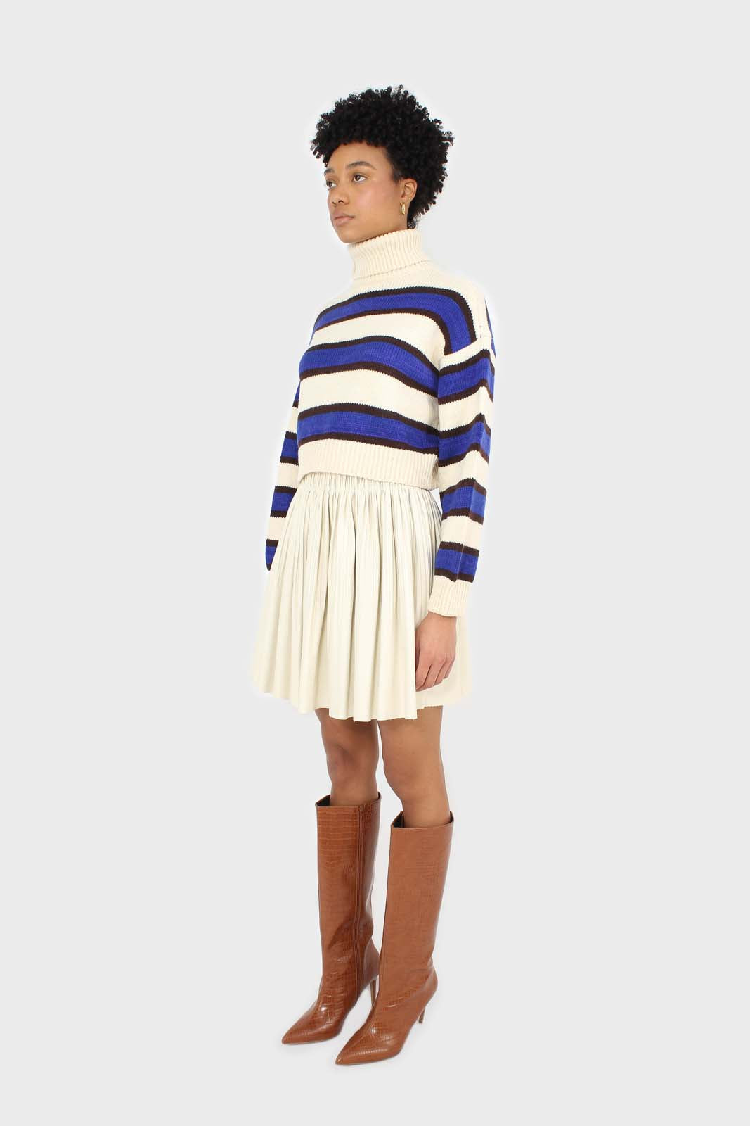 Ivory vegan leather micro pleat mini skirt