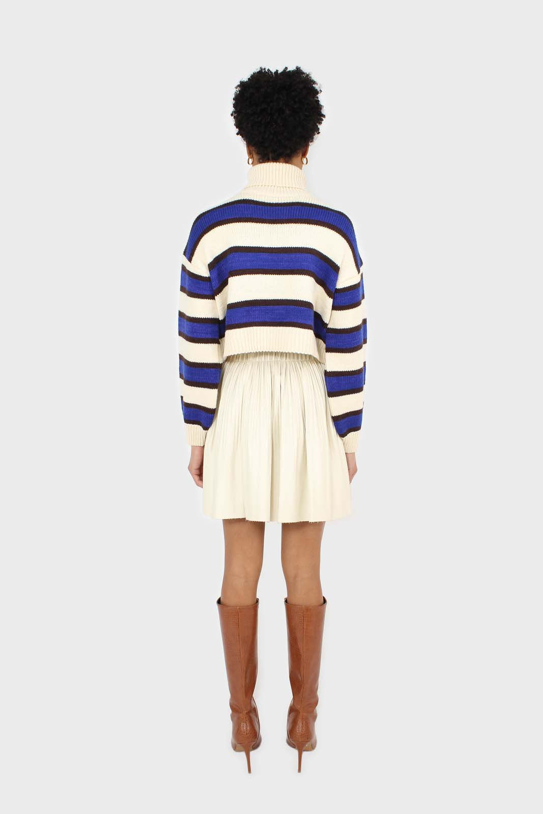 Ivory vegan leather micro pleat mini skirt