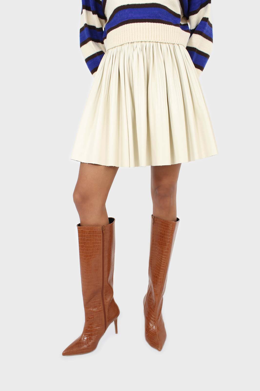 Ivory vegan leather micro pleat mini skirt