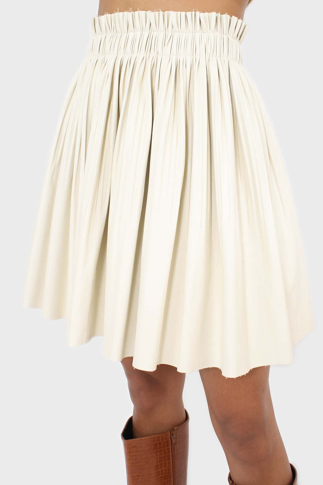 Ivory vegan leather micro pleat mini skirt