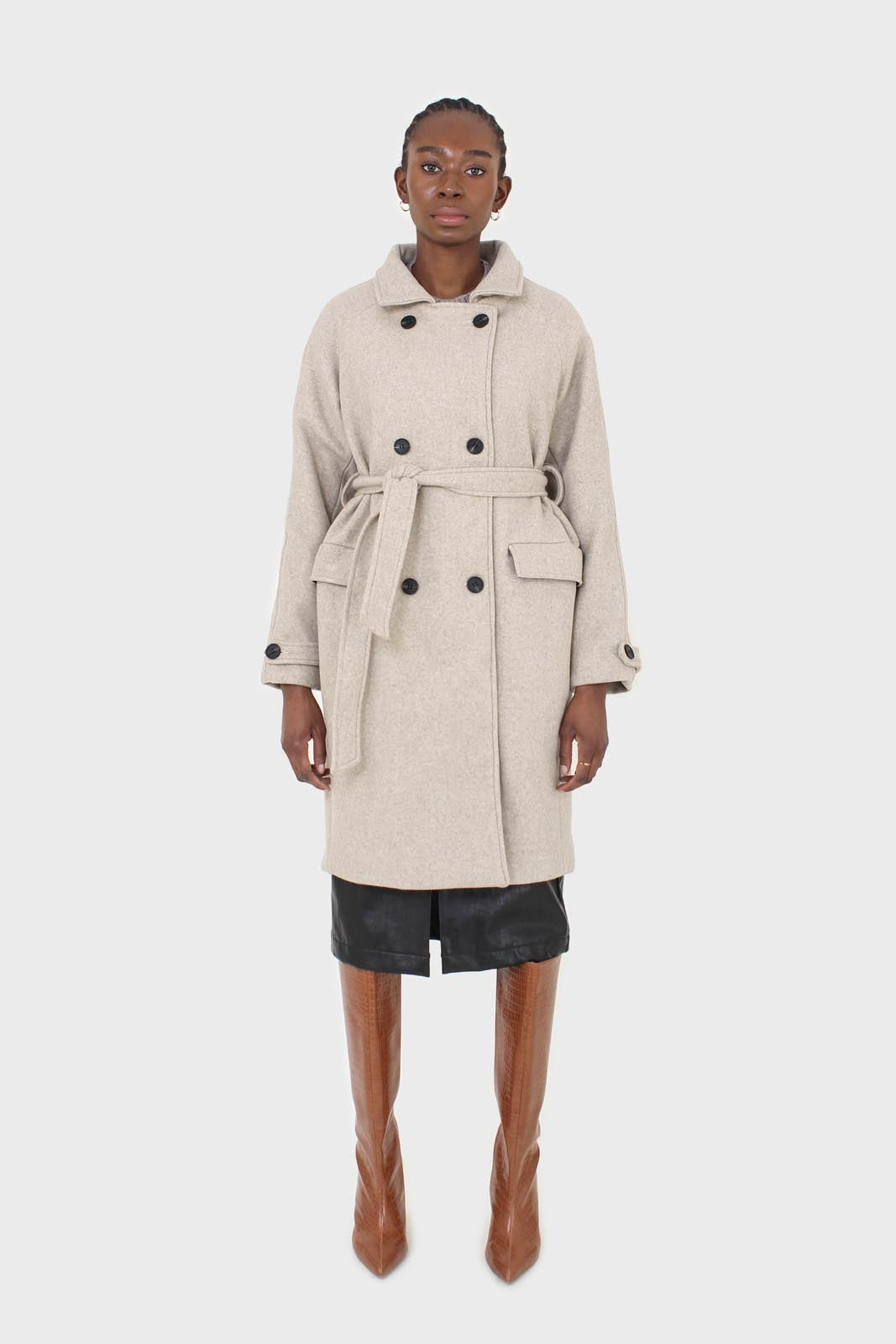 Oatmeal double breasted long coat