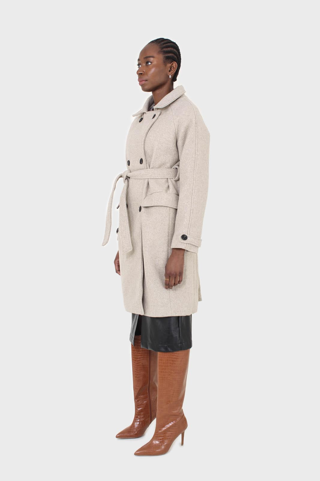 Oatmeal double breasted long coat