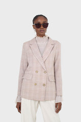 Beige and white checked blazer