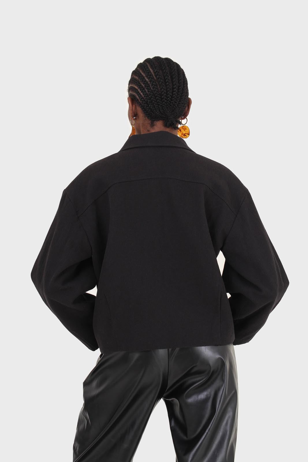 Black patch pocket button up twill jacket