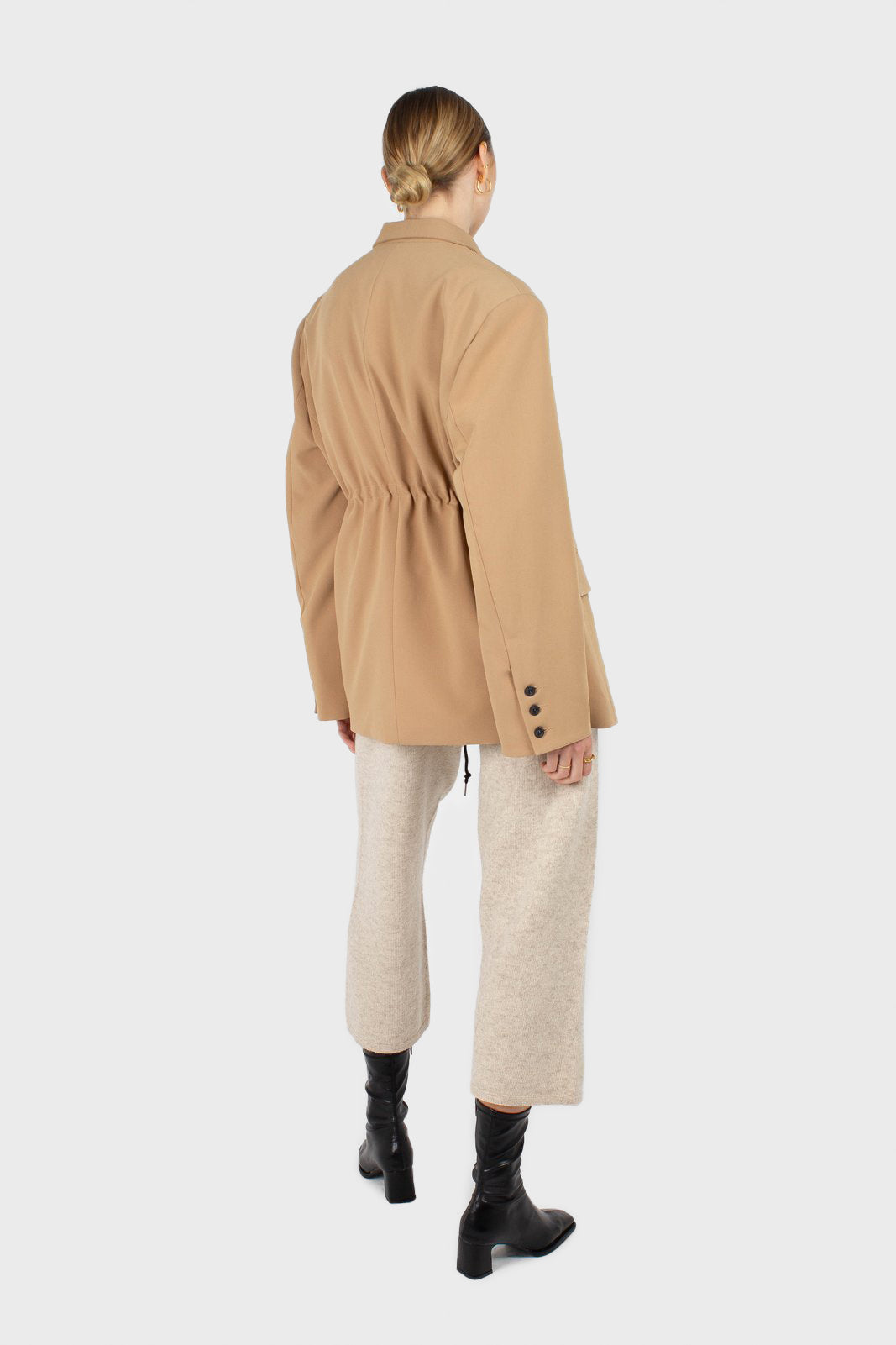 Beige drawstring waist blazer
