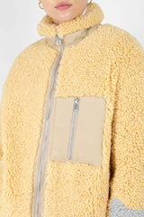 Yellow thick fuzzy contrast zip fleece