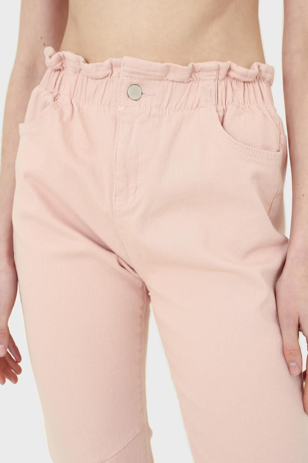 Pink twill ruched waist dart knee jeans - 306