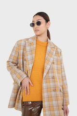 Orange and yellow checked oversized blazer