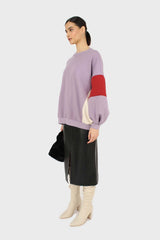 Lilac and red color block oversized sweatshirt