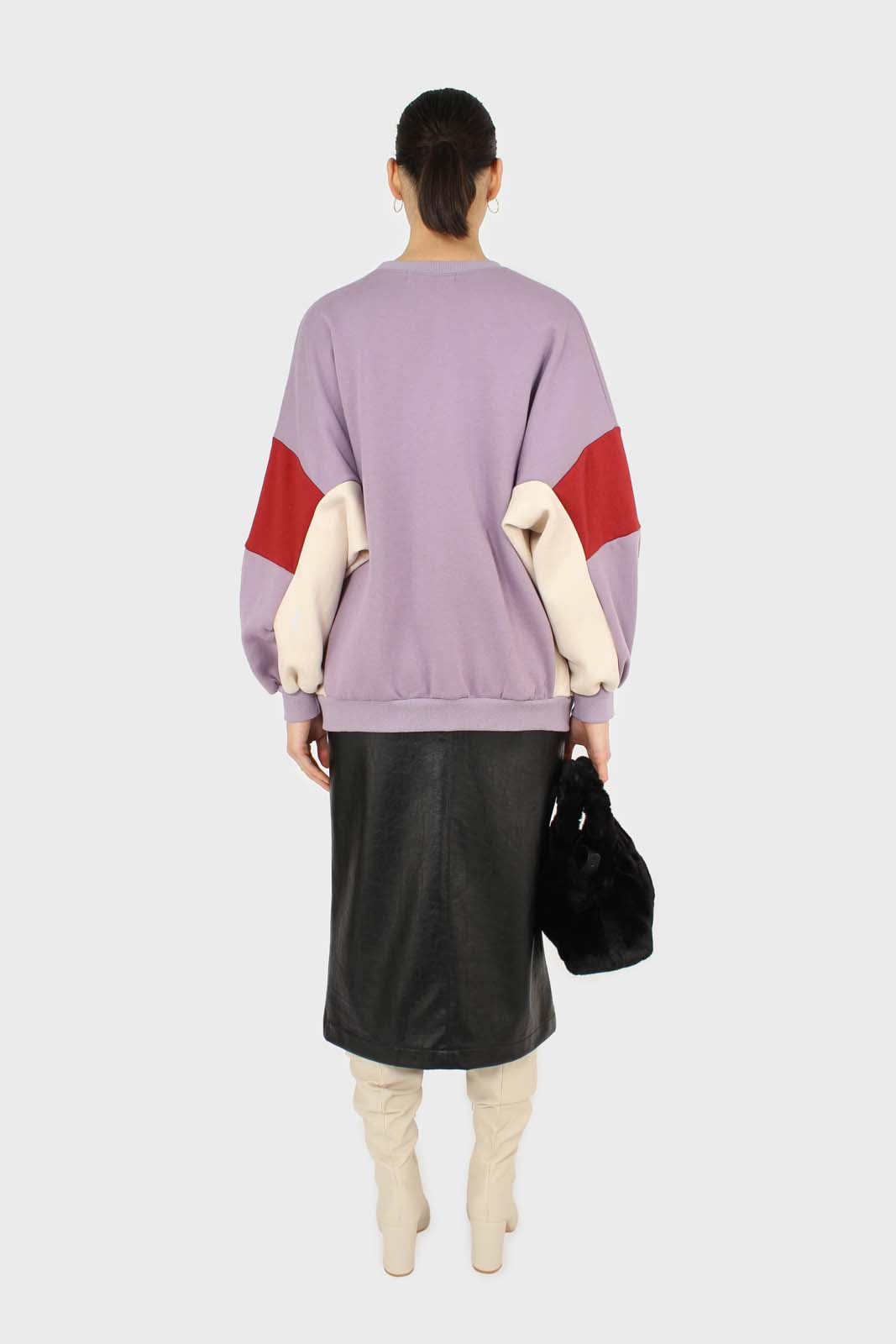 Lilac and red color block oversized sweatshirt