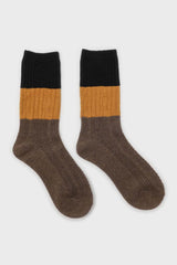 Brown yellow and black triple colorblock socks