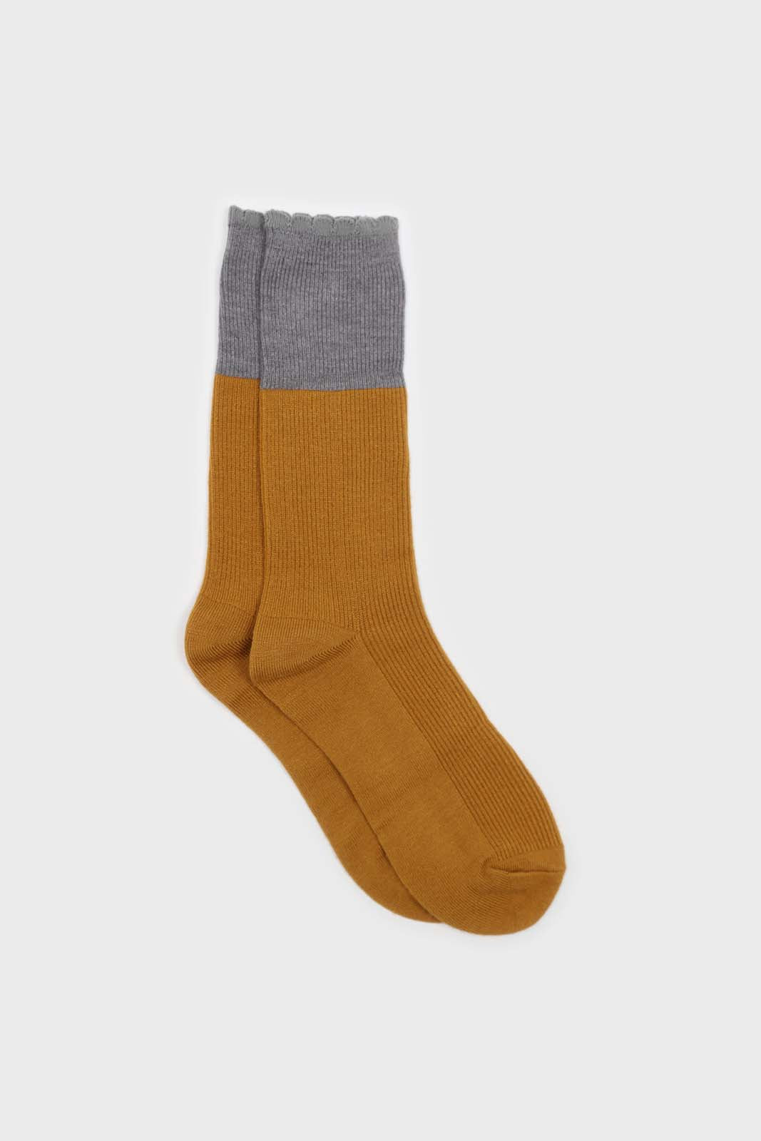 Mustard and grey colorblock long socks