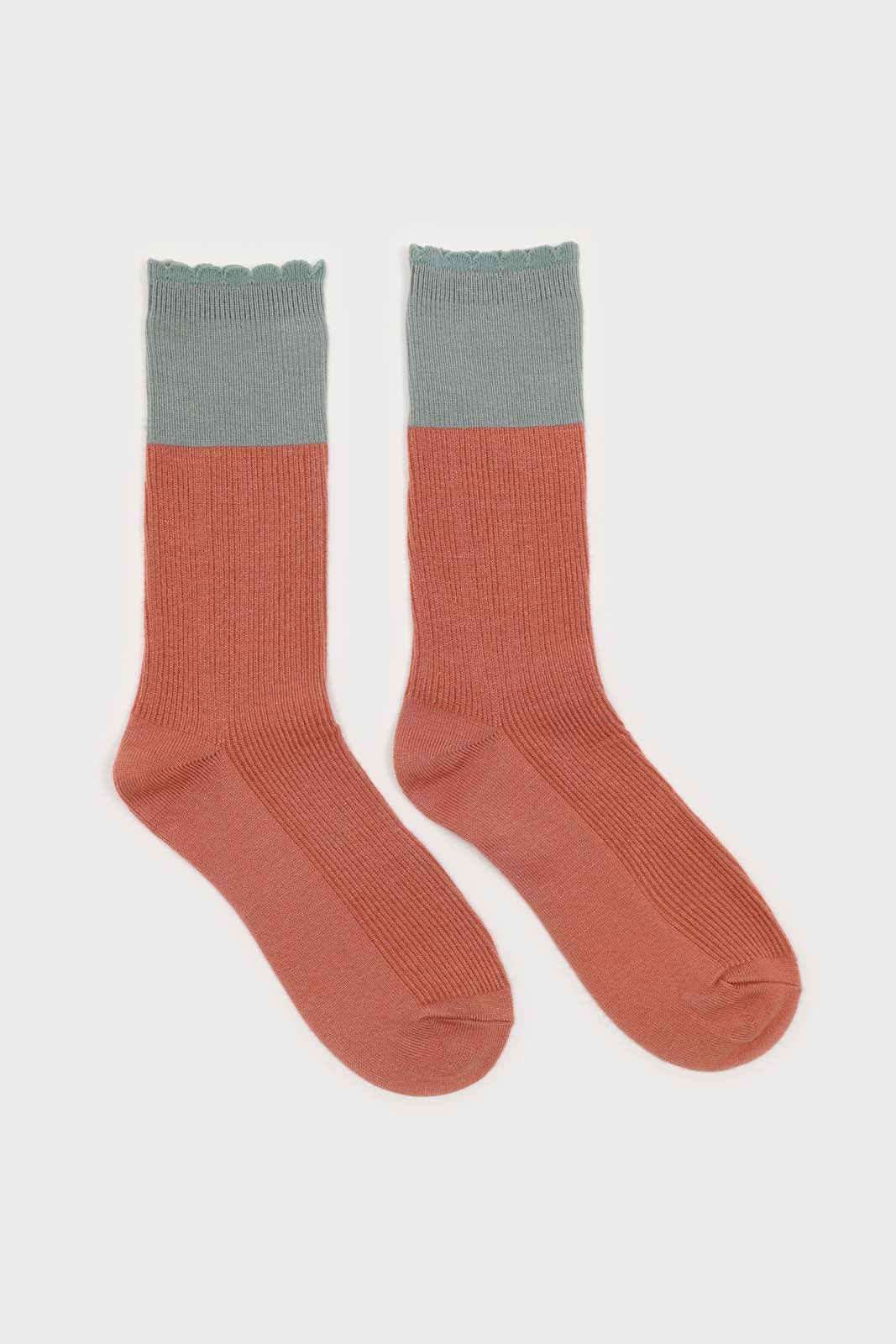 Pink and mint colorblock long socks