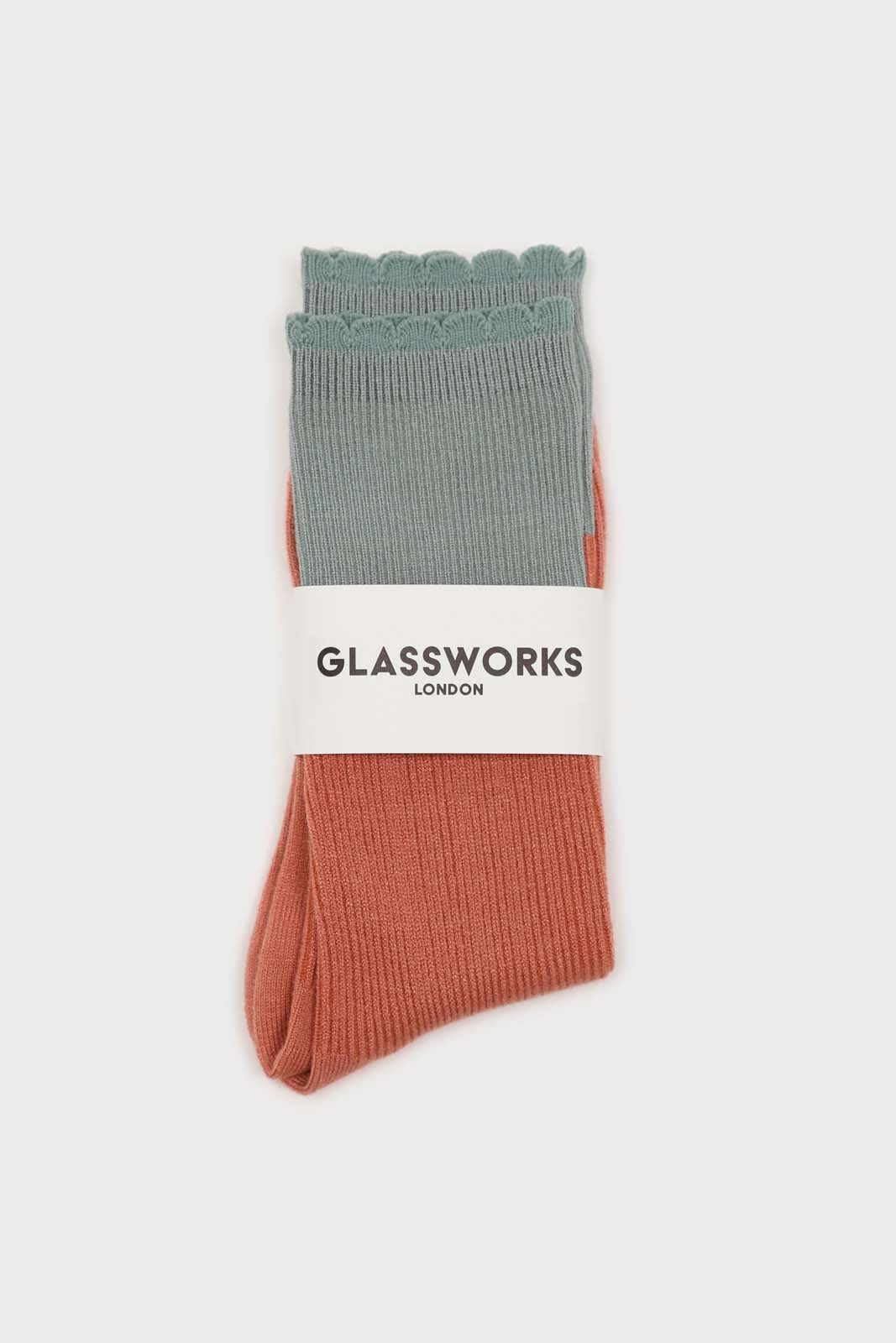 Pink and mint colorblock long socks