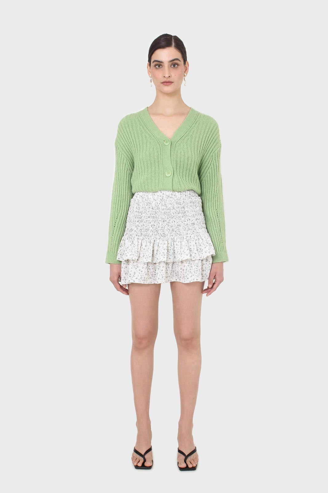Green ribbed alpaca blend cardigan