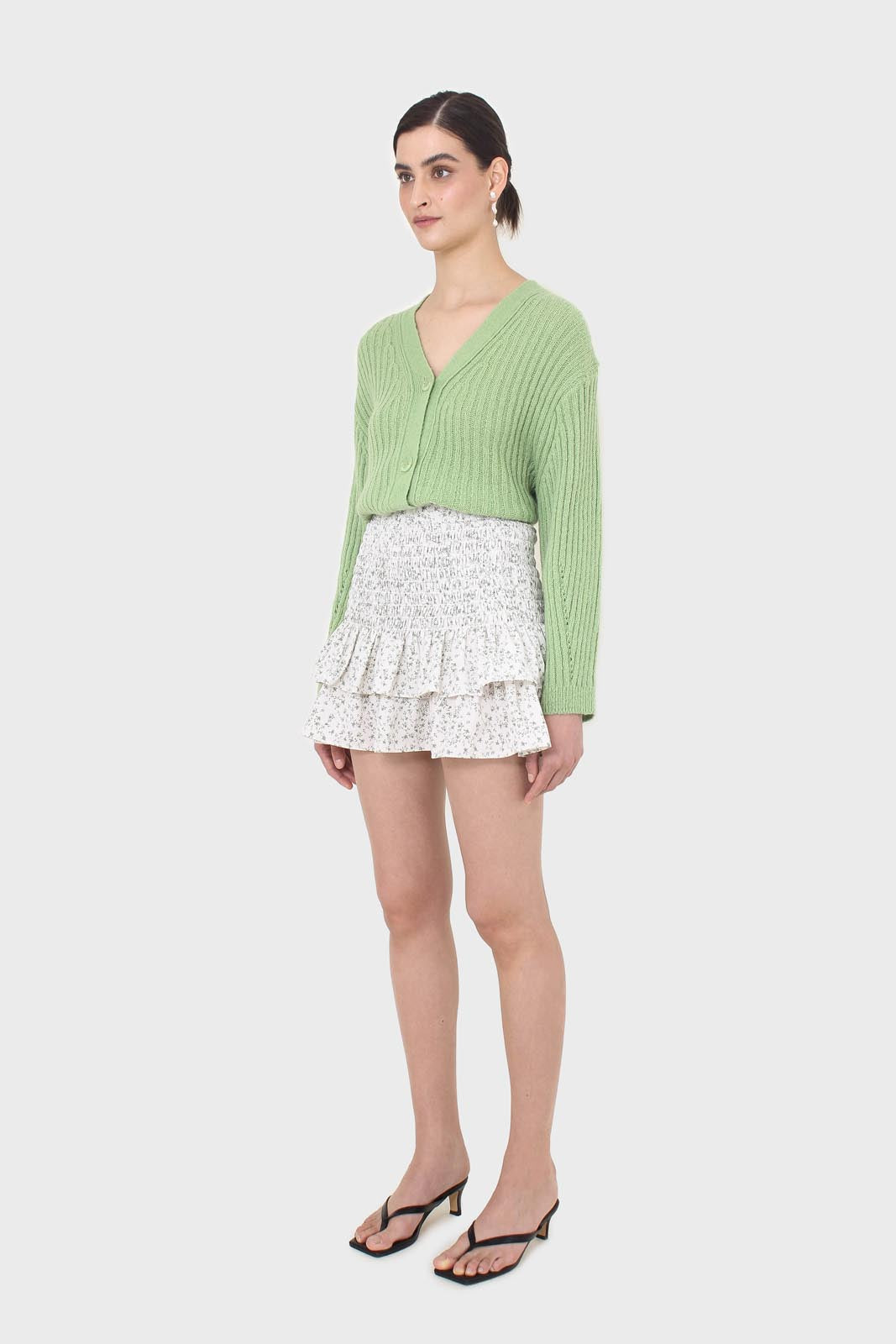 Green ribbed alpaca blend cardigan