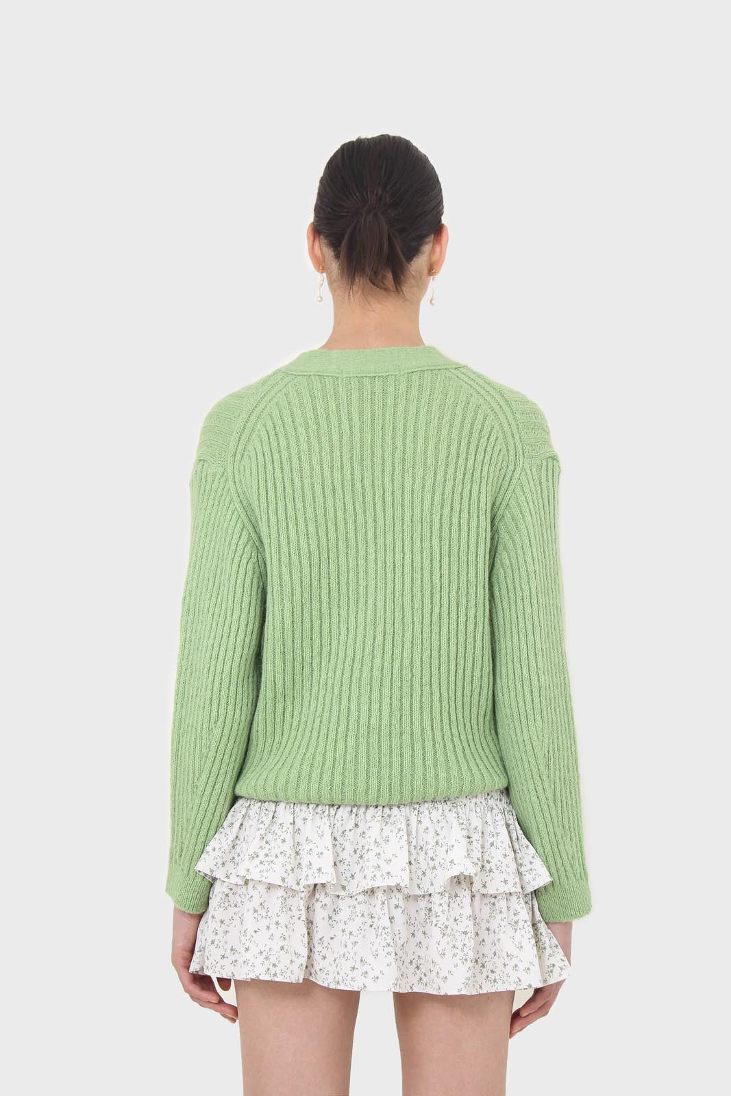 Green ribbed alpaca blend cardigan