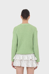 Green ribbed alpaca blend cardigan