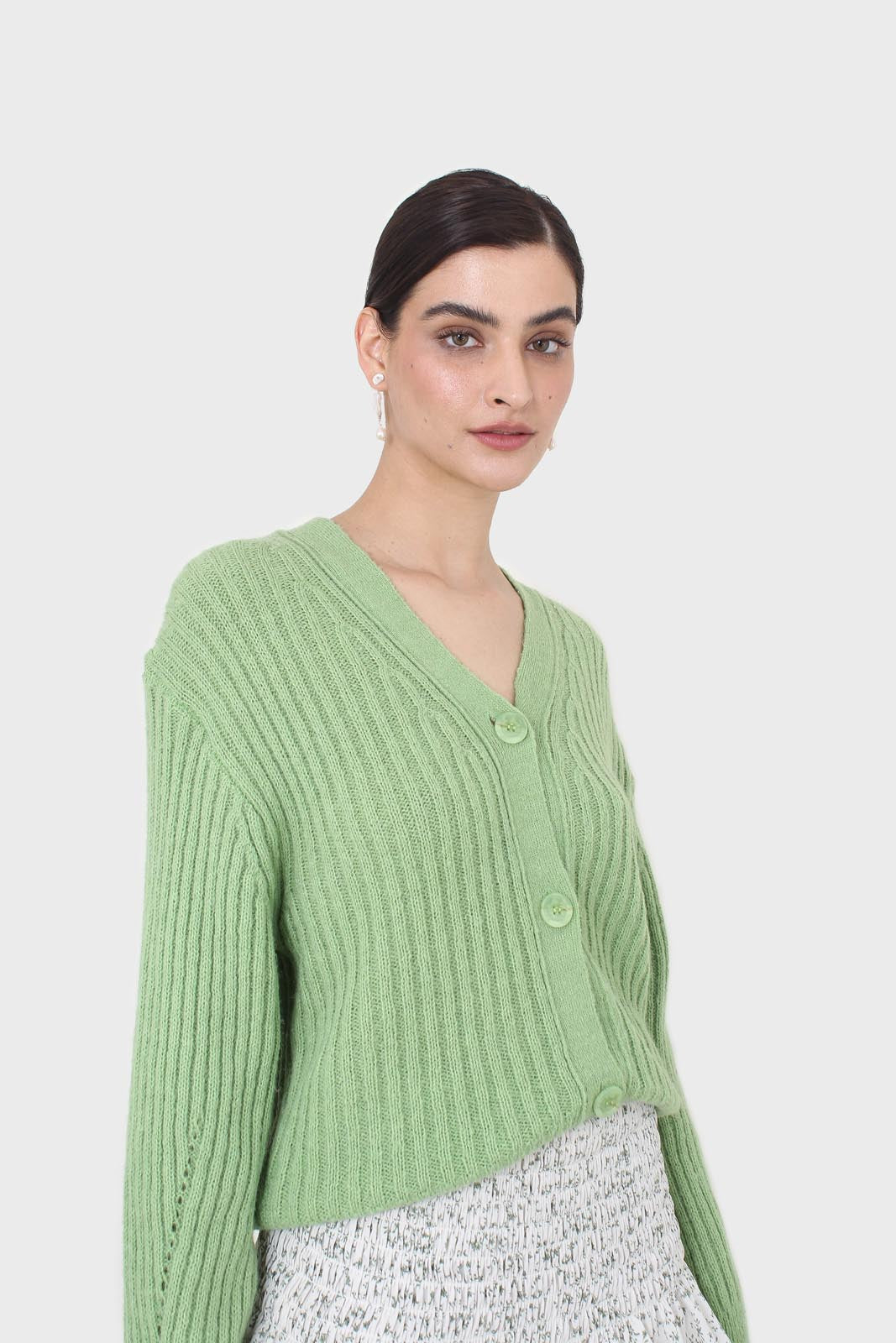 Green ribbed alpaca blend cardigan