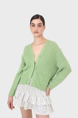 Green ribbed alpaca blend cardigan