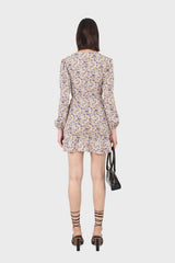Ivory and orange floral ruched mini dress