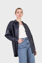Navy vegan leather oversized shirt