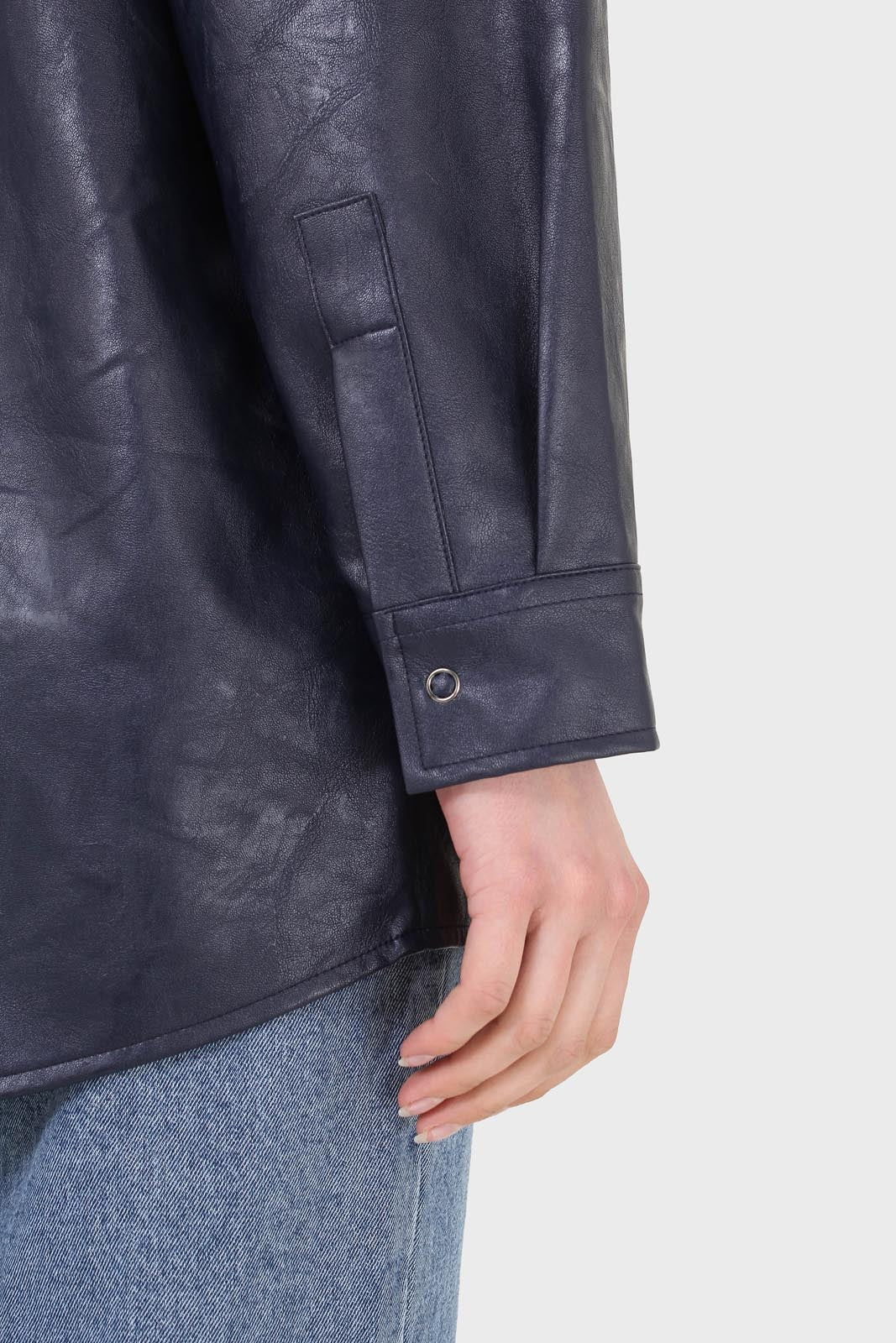 Navy vegan leather oversized shirt