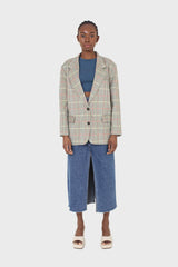 Pale yellow and red green oversized checked blazer