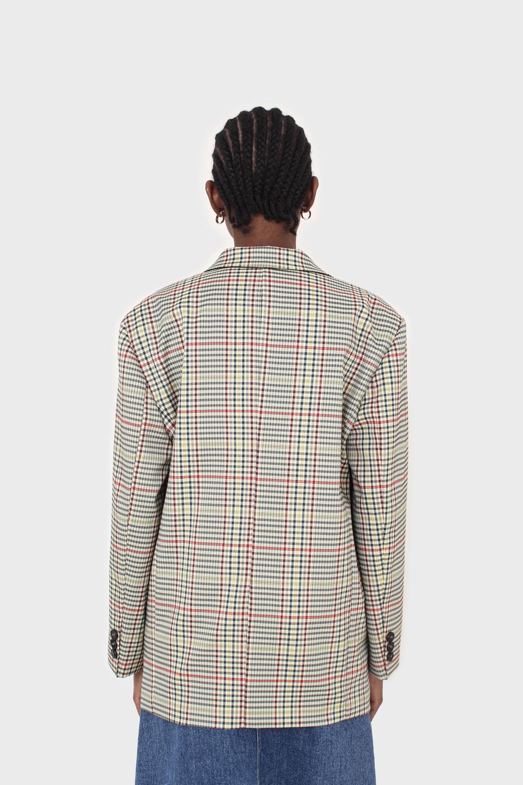 Pale yellow and red green oversized checked blazer