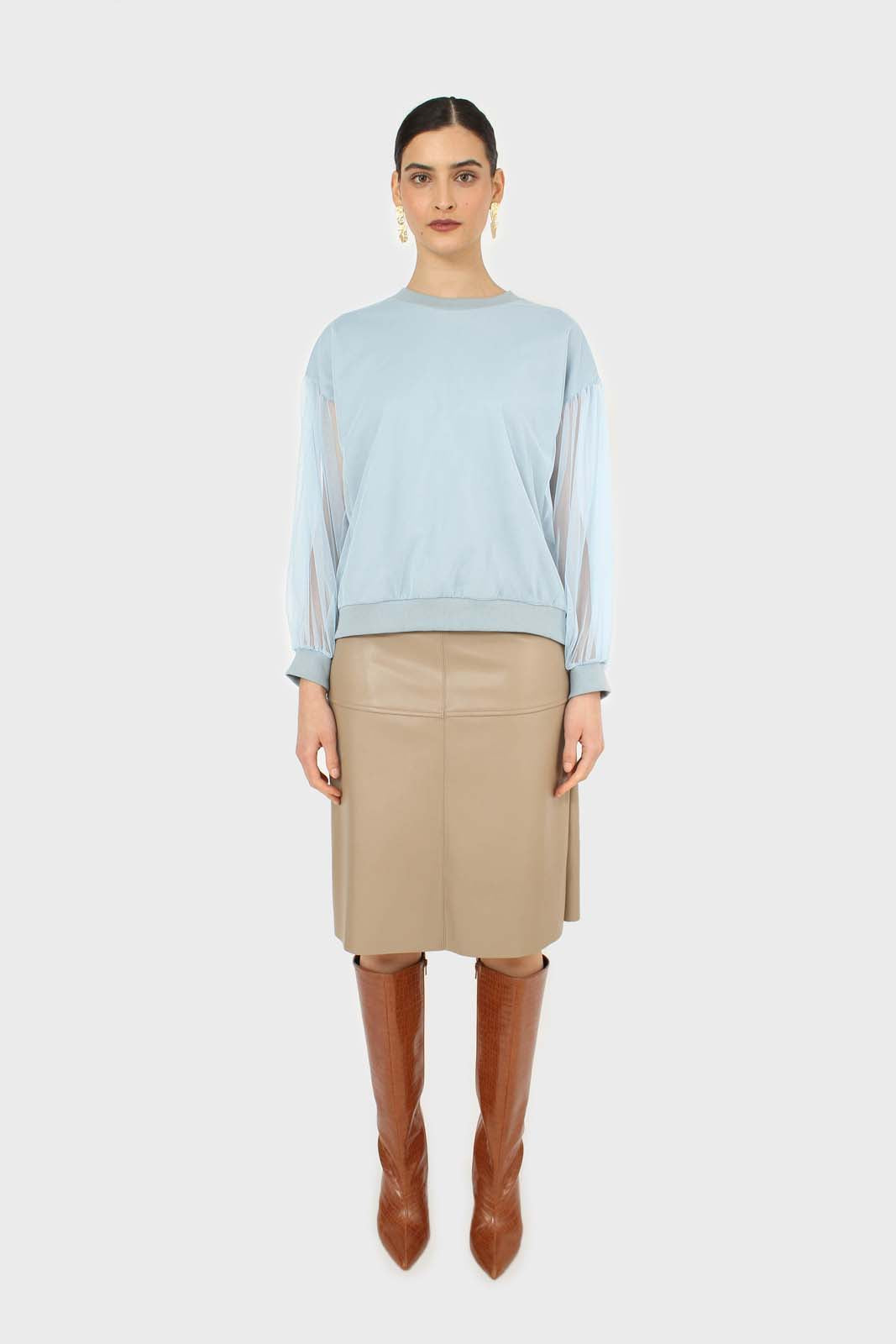 Blue sheer sleeve sweatshirt