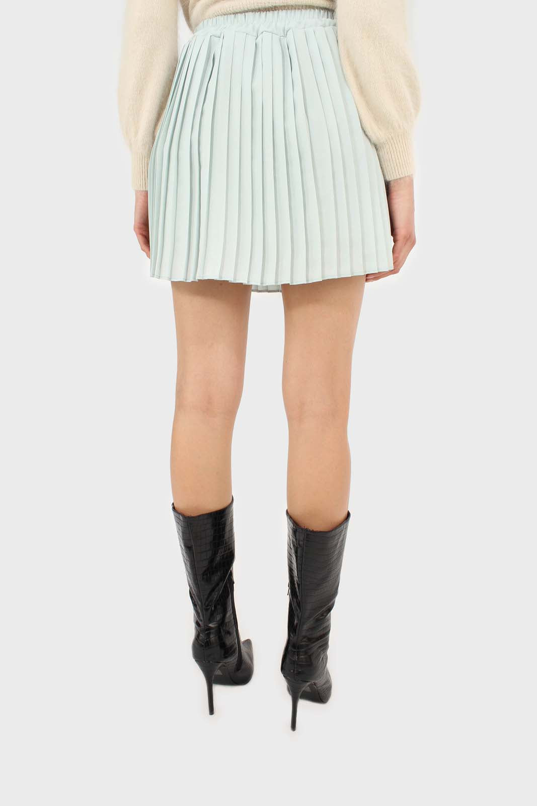 Mint green pleated silky mini skirt