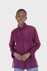 Purple pintuck sheer oversized long shirt