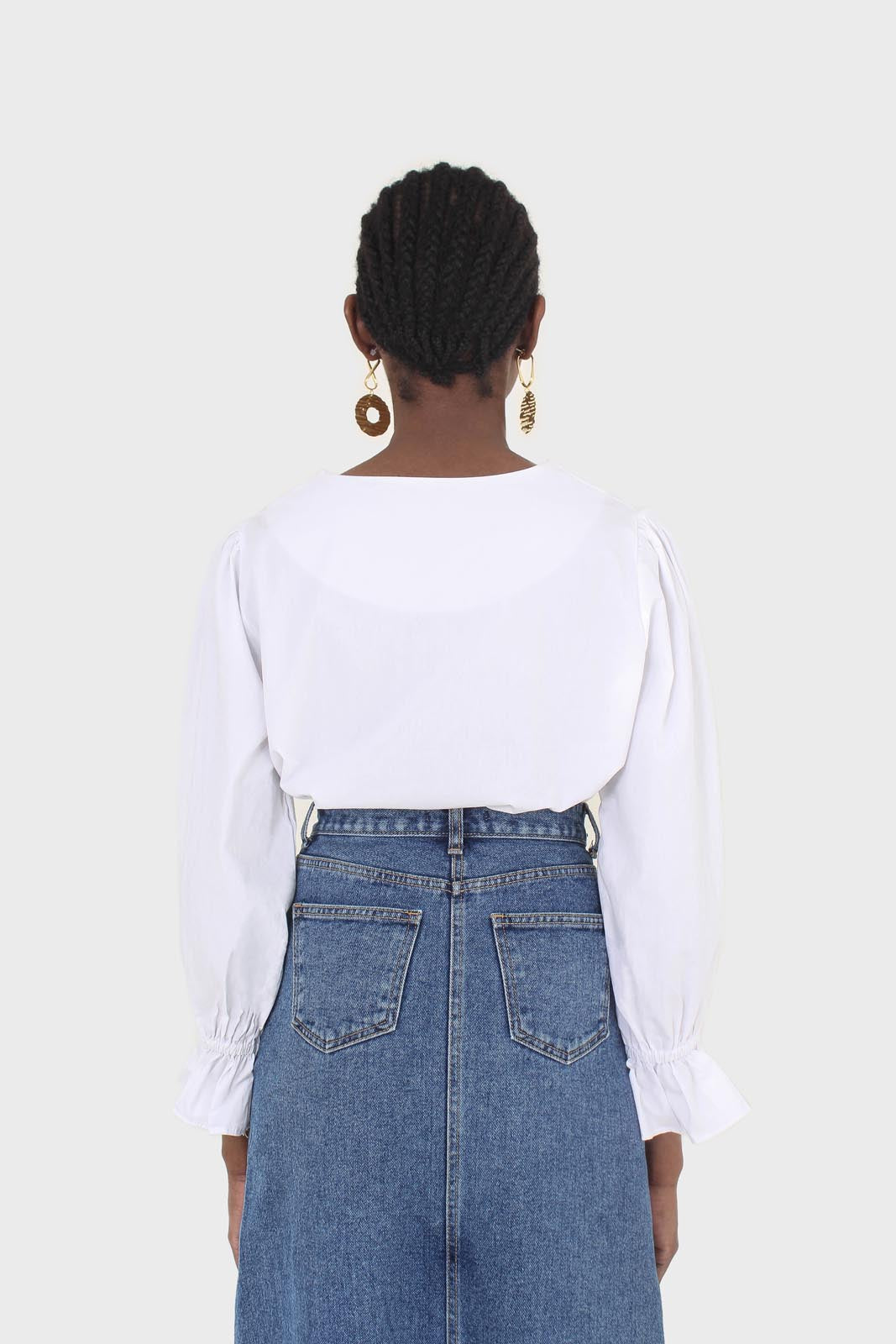 White cotton frill long sleeved top