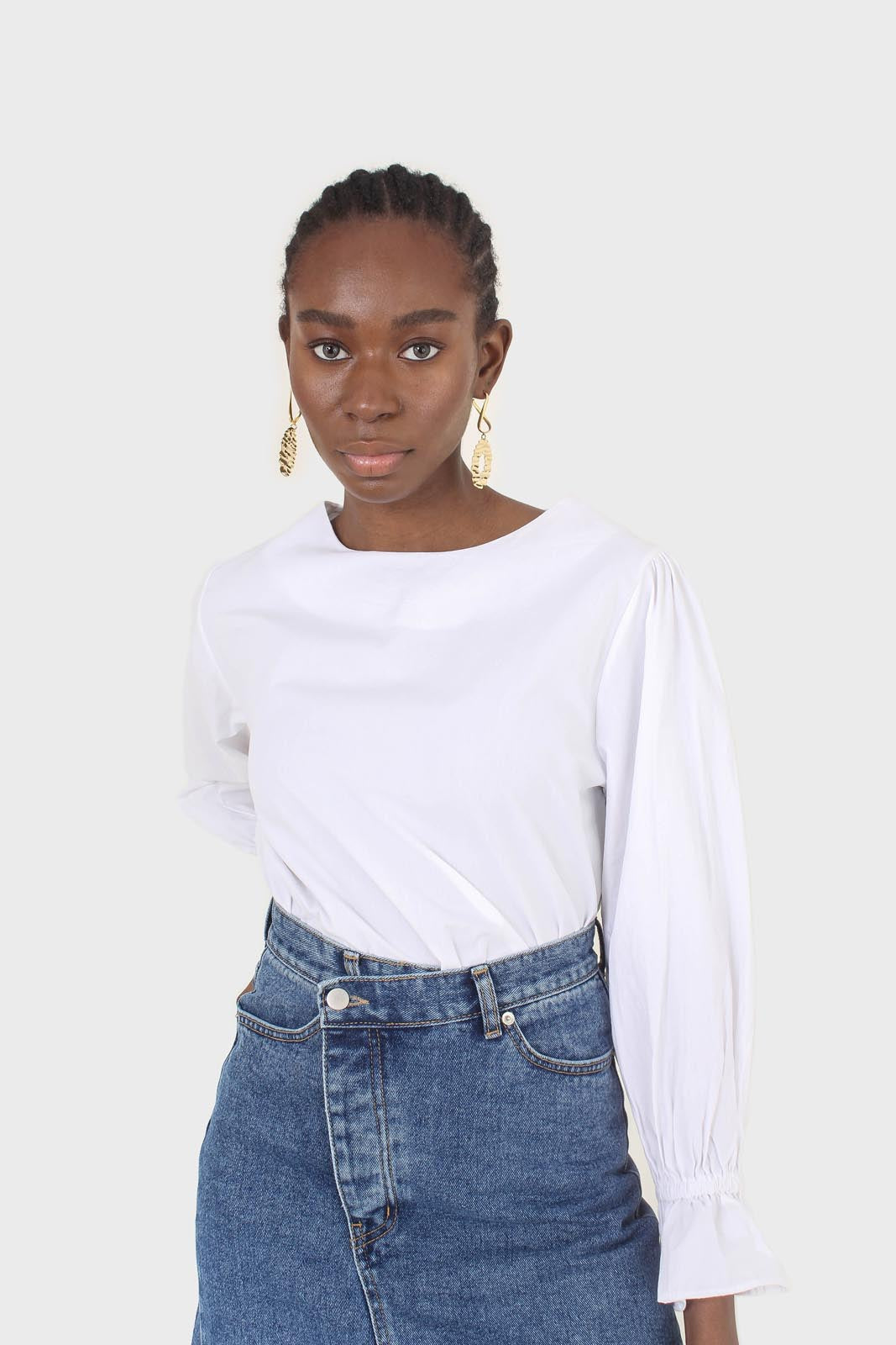 White cotton frill long sleeved top