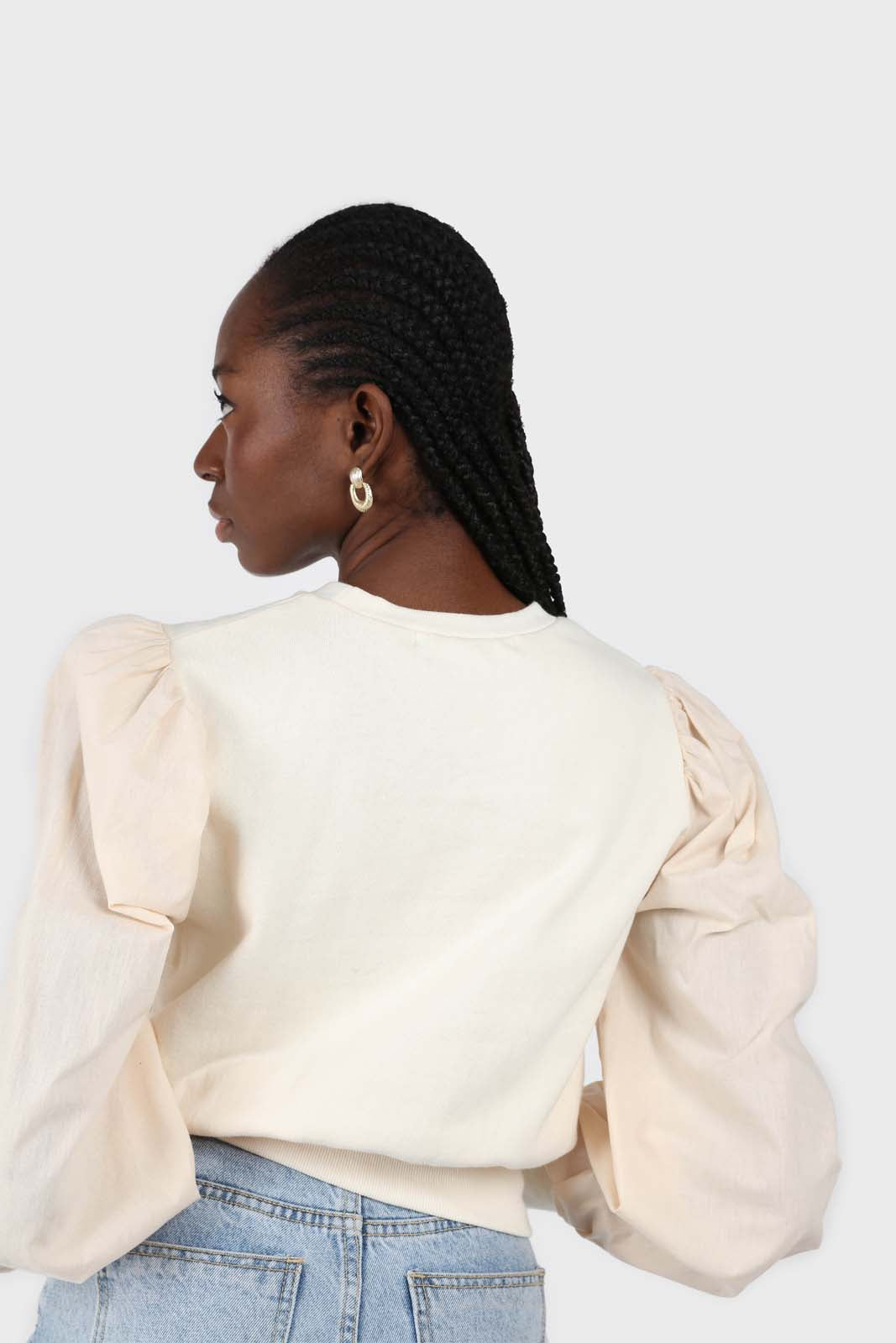 Cream balloon sleeve crop sweatshirt
