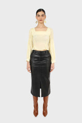 Yellow balloon sleeve bodice tie back top
