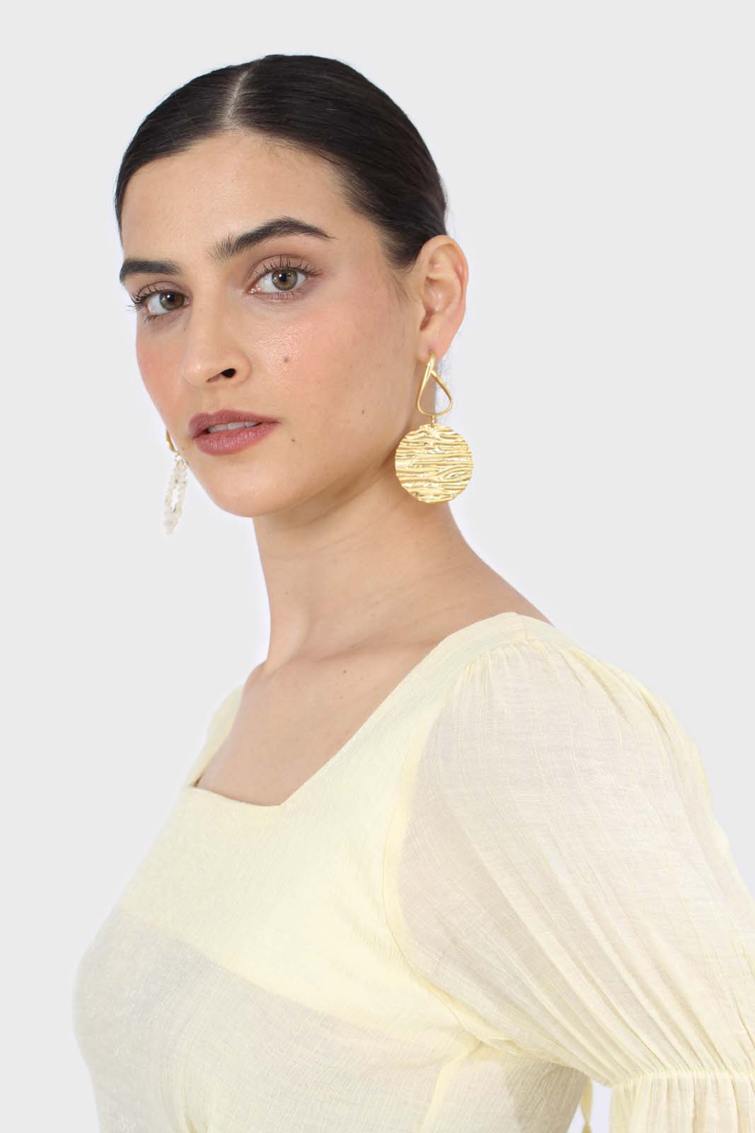 Yellow balloon sleeve bodice tie back top