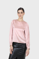 Pink silky balloon sleeve blouse