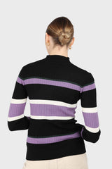 Black and lilac multi stripe long sleeve top