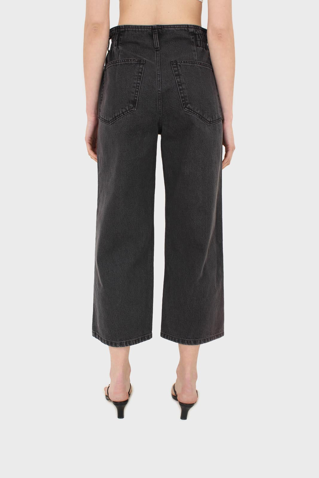 Black wide leg panel front pocket jeans