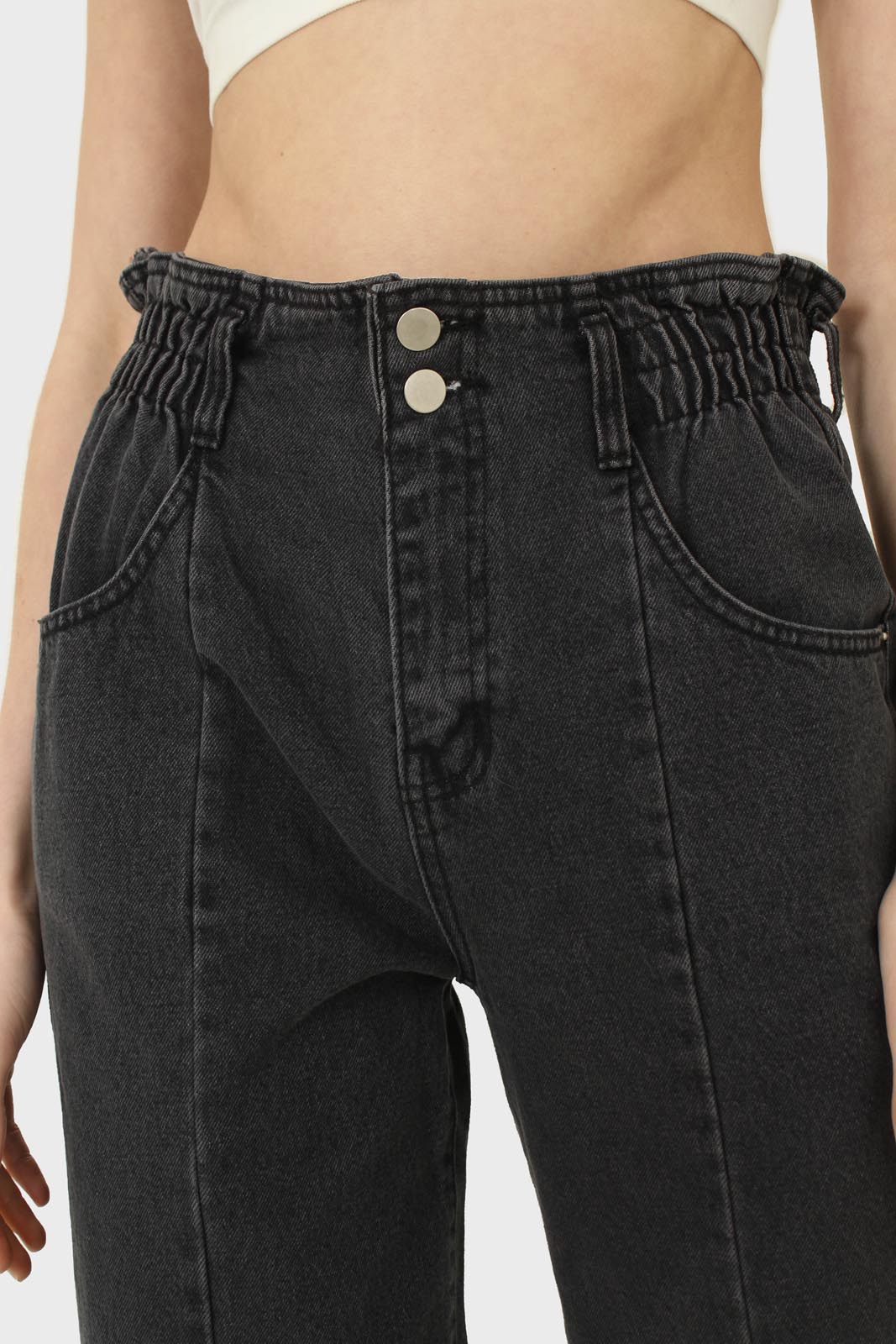 Black wide leg panel front pocket jeans