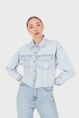 Blue cut hem crop denim jacket
